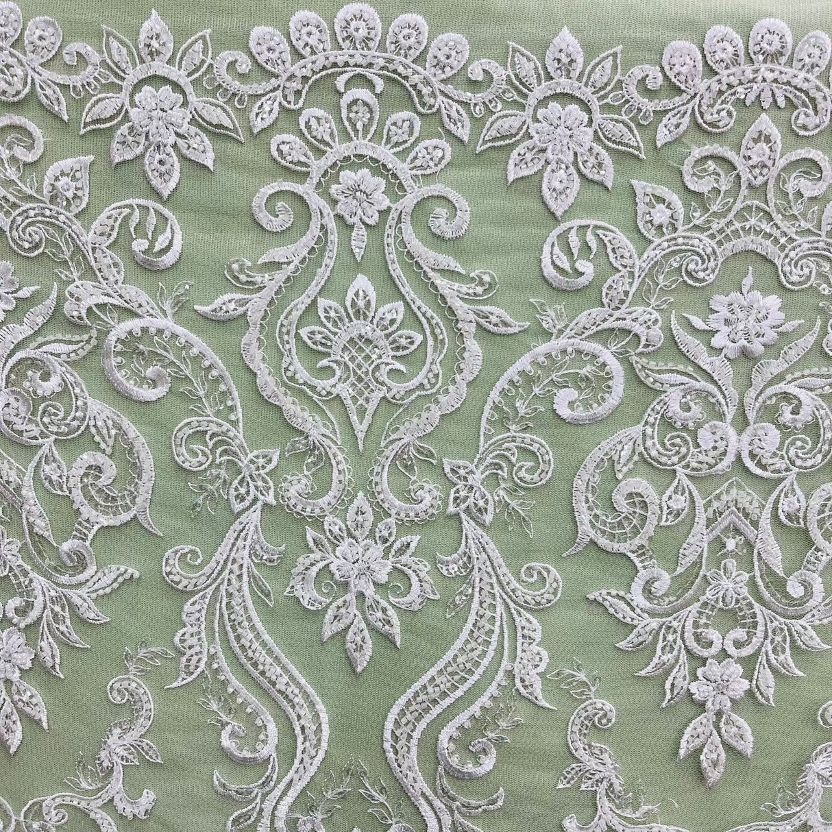 1 Yard Beaded & Sequined Lace Fabric on Polyester Net Mesh, 55" Wide Bridal & Evening Fabric