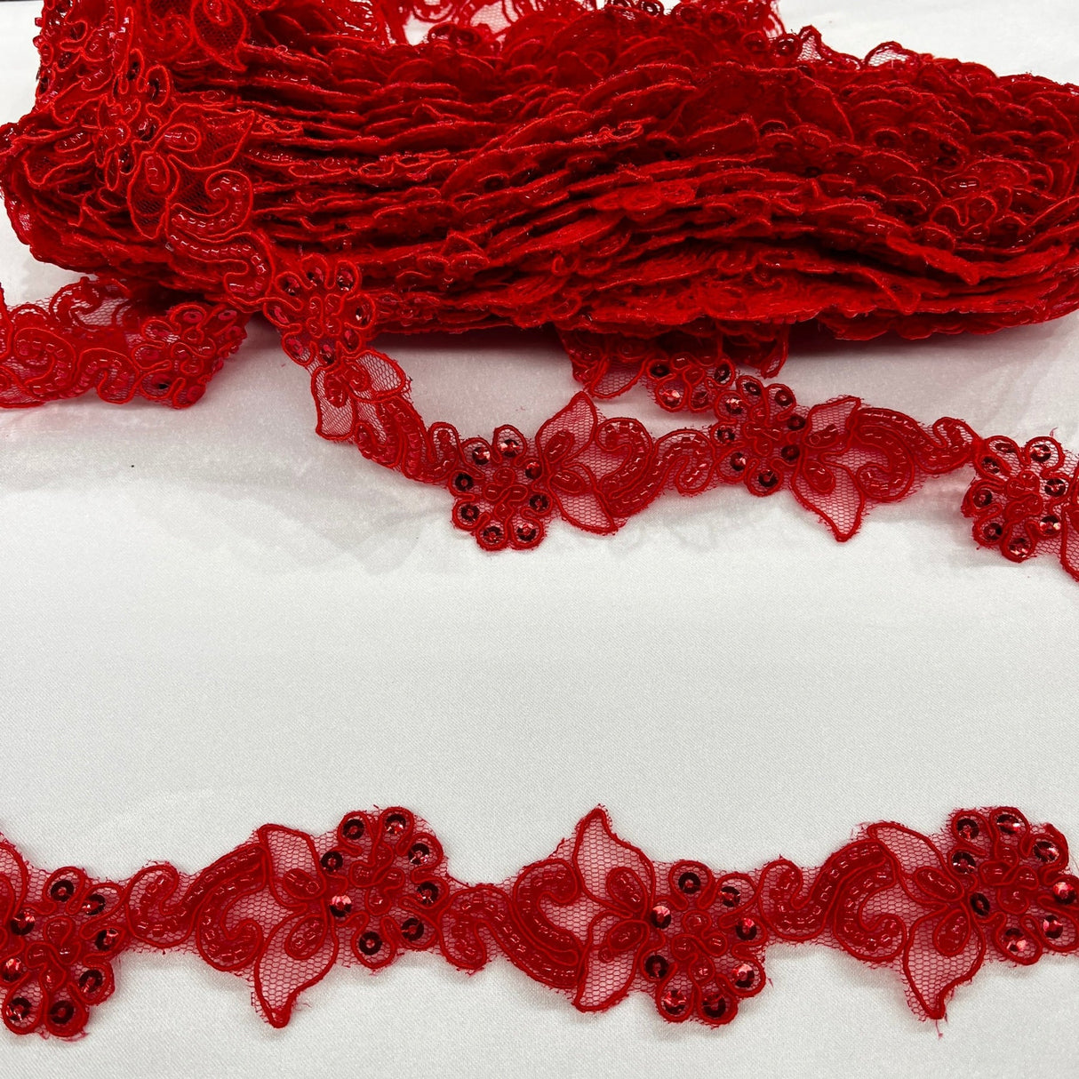 1 Yard Luxury Beaded and Corded Lace Trimming Embroidered on Fine Polyester Organza for Dresses 2 Inch Width