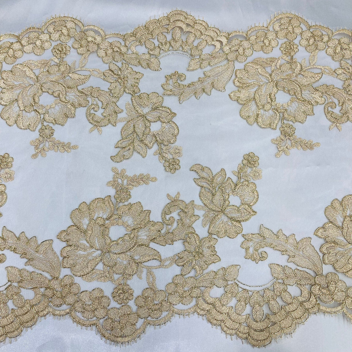 1 Yard Double Sided Floral Lace Trimming Corded 100% Polyester Net Mesh 17.5" Wide