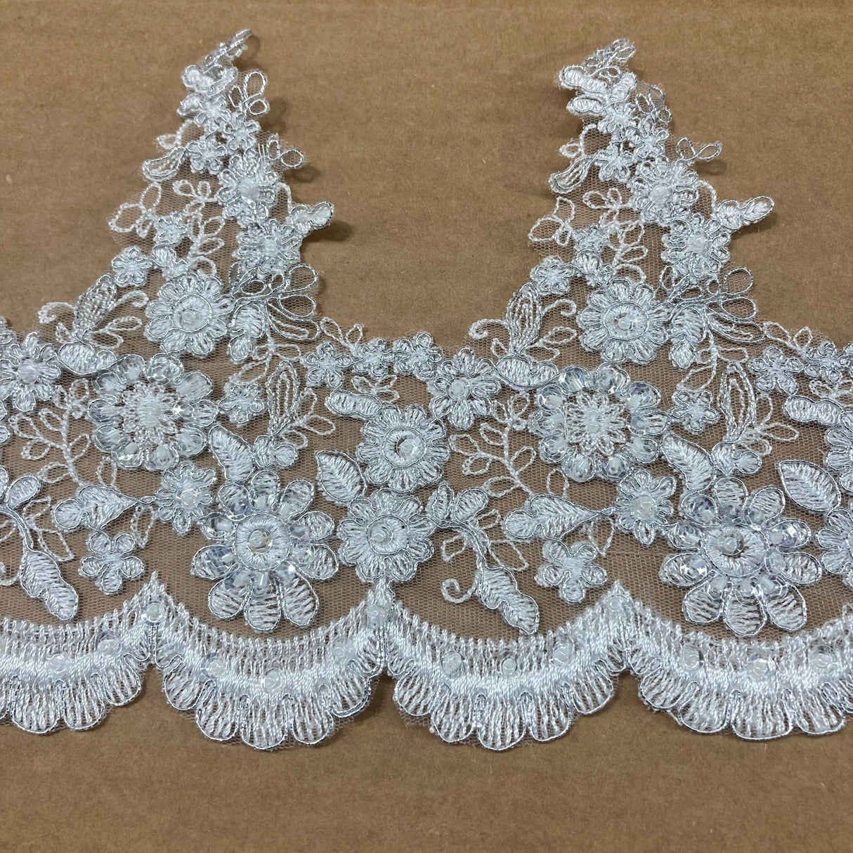 1 Yard Beaded & Corded Lace Trimming Embroidered on 100% Polyester Net Mesh 8″ Wide