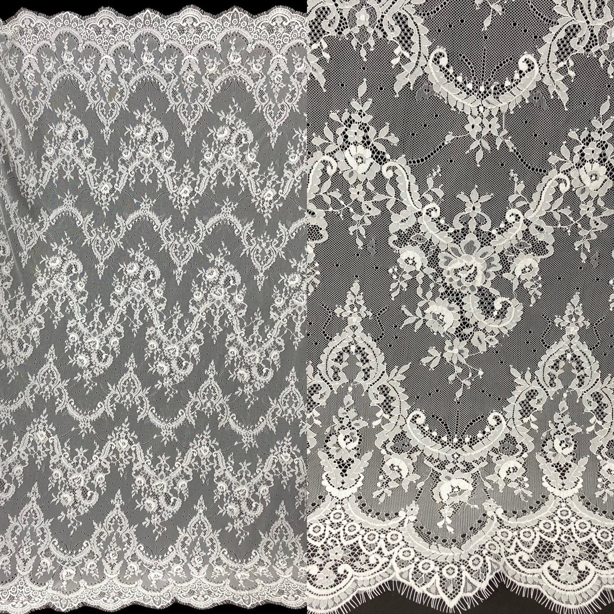 3 Yards Chantilly Embroidered Lace with Eyelash Scallop 52″ Wide Romantic Polyester Fabric for Dresses & Gowns
