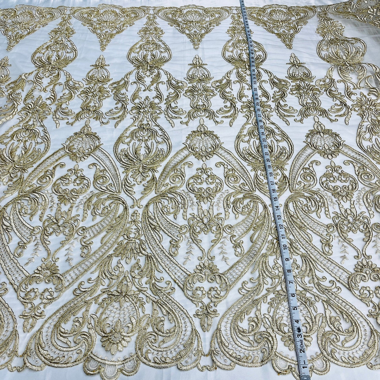 1 Yard Corded Bridal Lace Fabric, Embroidered on Polyester Net Mesh, 52" Width,Elegant Fabrication for Gowns & Decor
