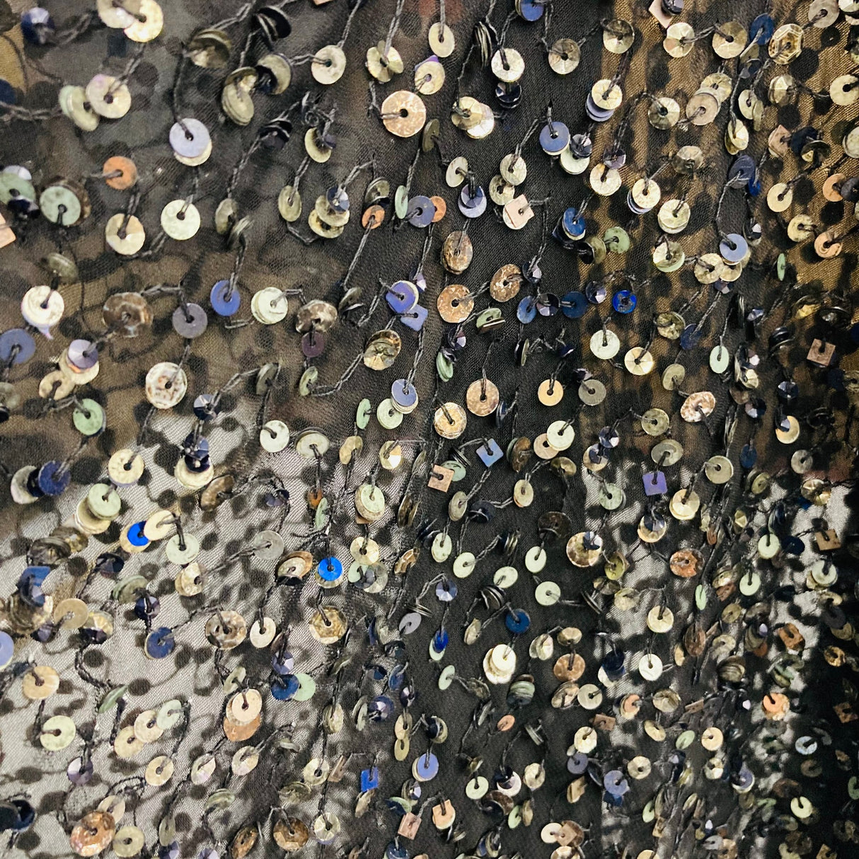1 Yard Black Sequined Lace Fabric Embroidered on Percent Polyester Chiffon Soft Elegant 54 Inch Width