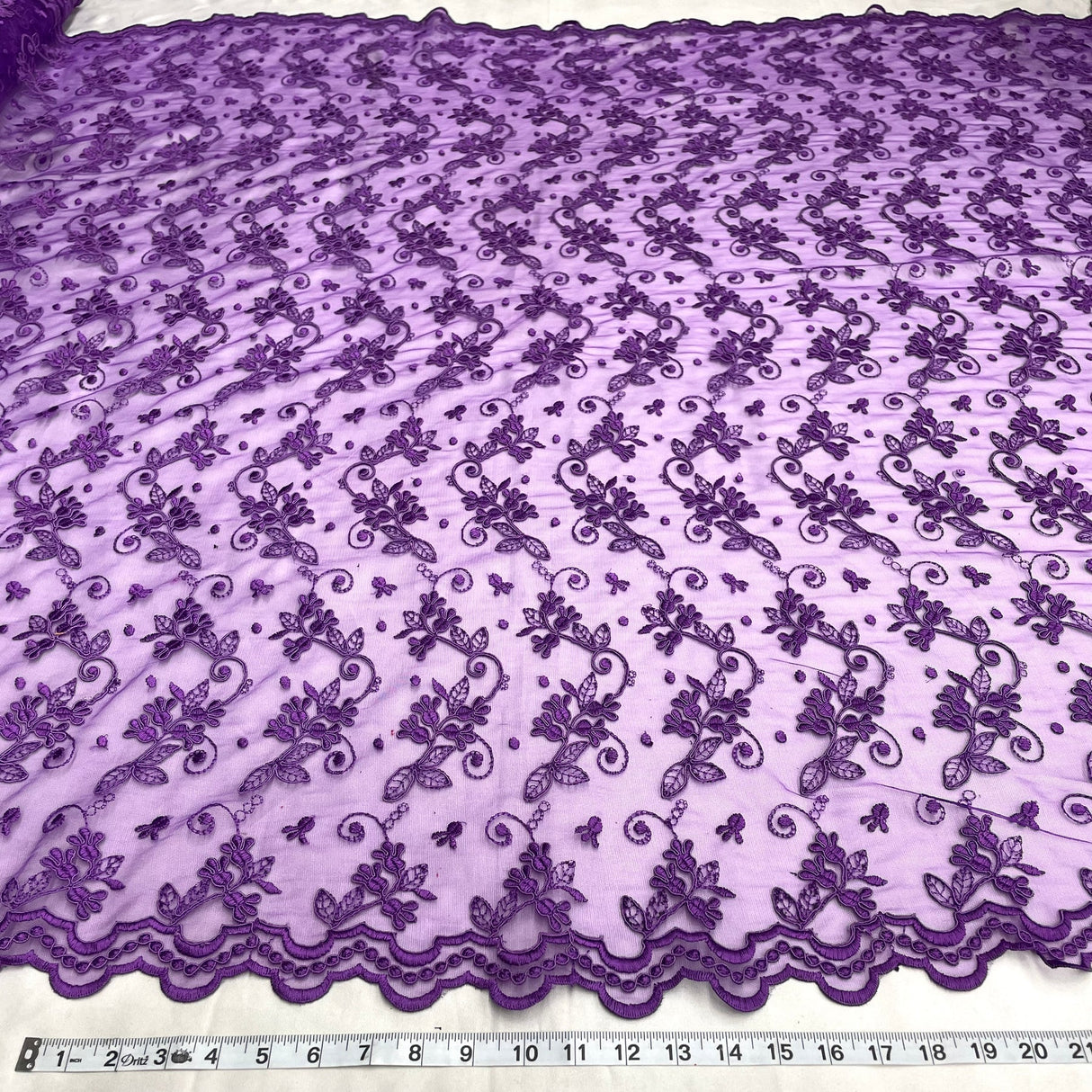 1 Yard Corded Bridal Lace Fabric Embroidered Elegant Net Mesh Wedding Gown 54" Width