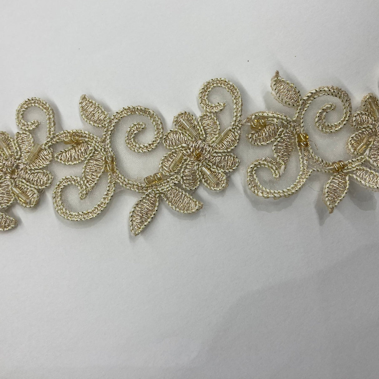 1 Yard Luxurious Beaded Corded Lace Trimming Embroidered Polyester Organza for Dresses 1.5 Inch Width