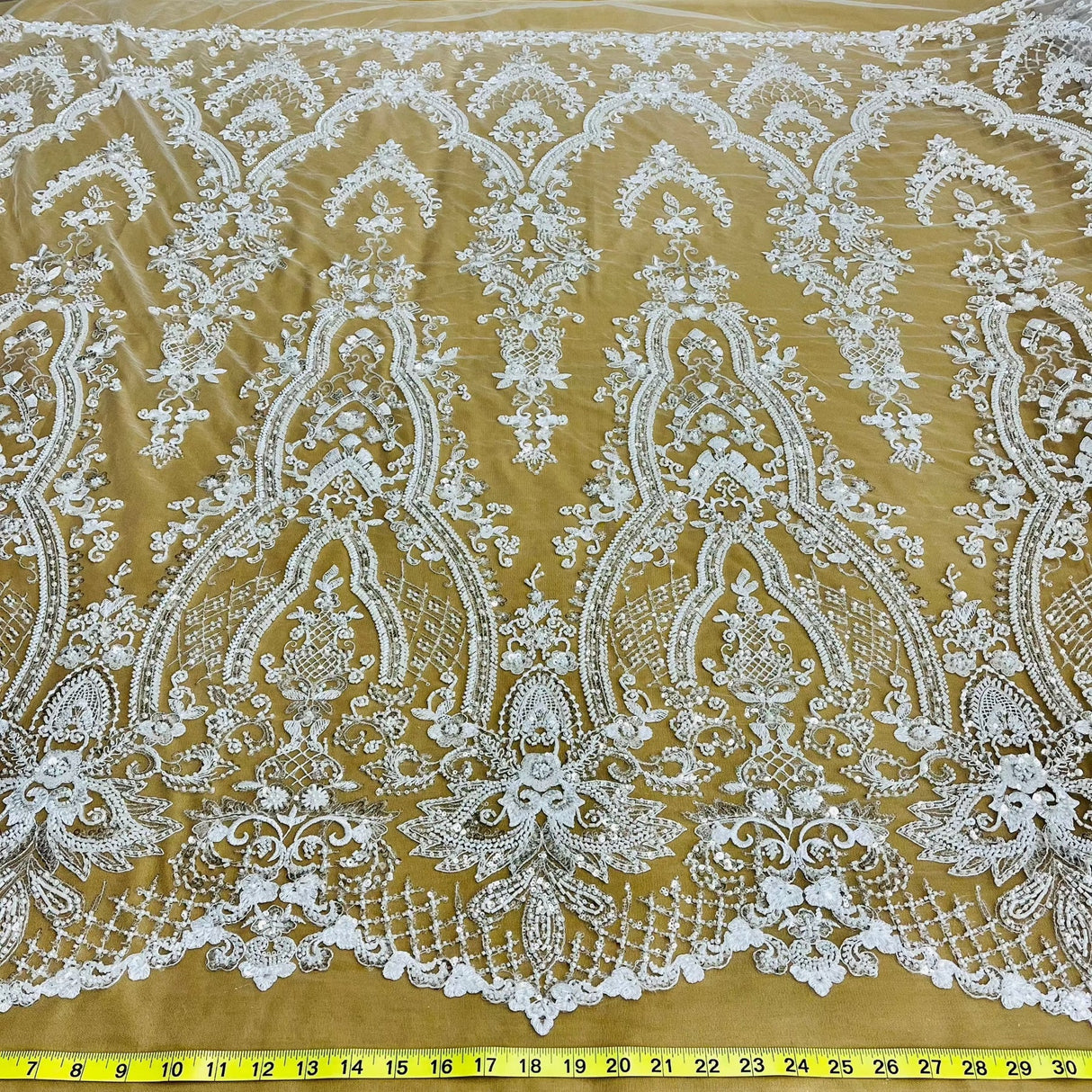 1 Yard Beaded Lace Fabric Embroidered on Polyester Net Mesh, 52" Wide Bridal & Evening Fabric