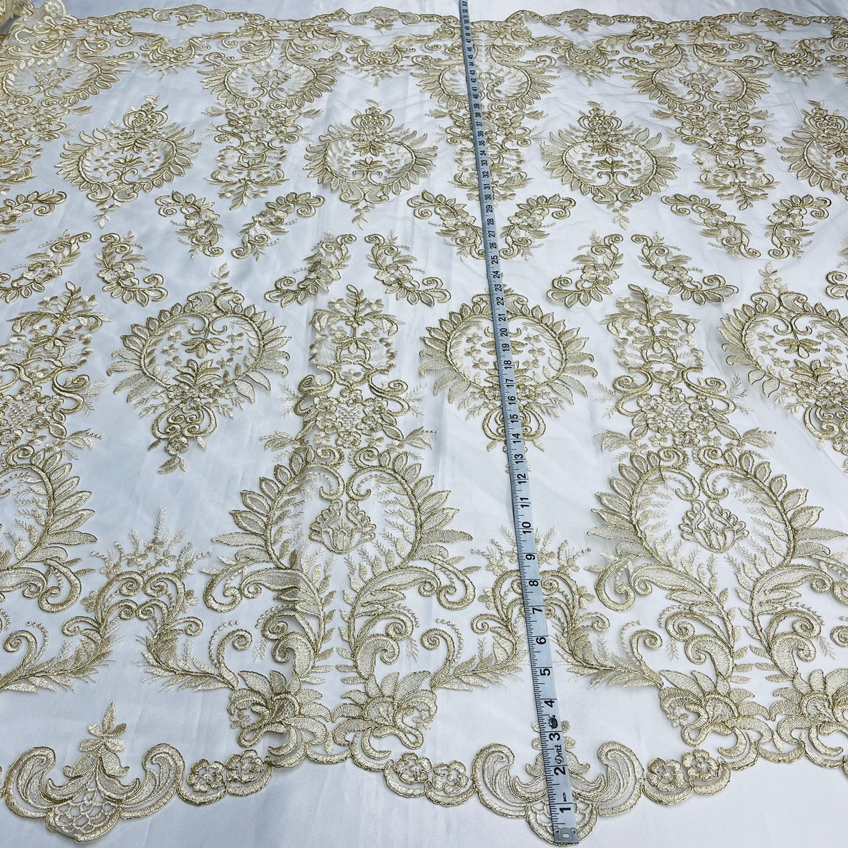 1 Yard Elegant Corded Bridal Lace Fabric Embroidered on Polyester Net Mesh 52" Width