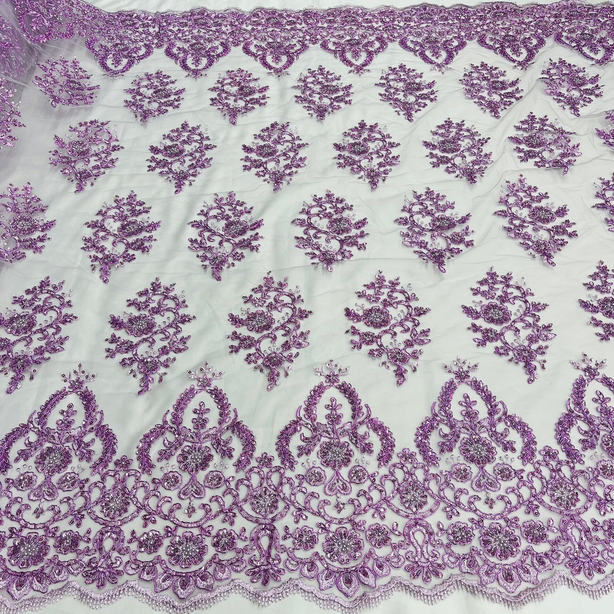 1 Yard Exquisite Royal Blue Corded Beaded Bridal Lace Fabric 53 inch Width