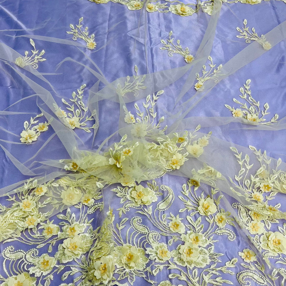 1 Yard Beaded 3D Floral Lace Fabric Embroidered Elegant Mesh Dress 51" Width