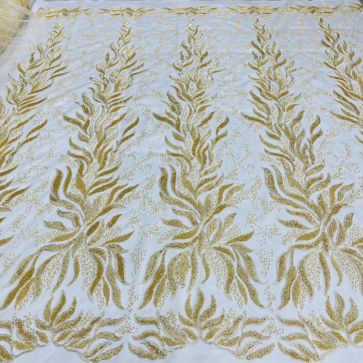 1 Yard Beaded & Corded Bridal Lace Fabric, 58" Wide Embroidered Polyester Net Mesh for Wedding, Evening & Quinceañera Dresses