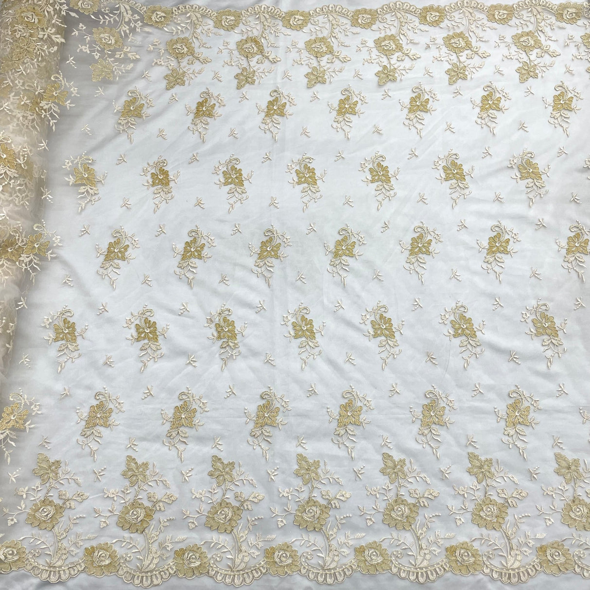 1 Yard Turquoise Corded Bridal Lace Fabric Embroidered Polyester Net Mesh 54 Inch Width