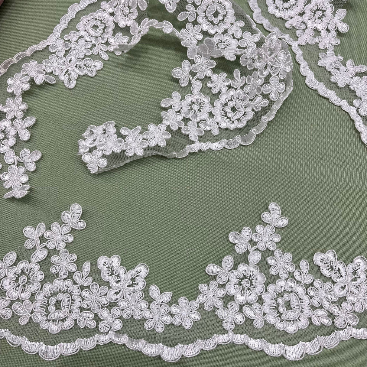 1 Yard Exquisite Corded Lace Trimming Embroidered on Polyester Net Mesh for Bridal and Special Occasions 4 Inch Width
