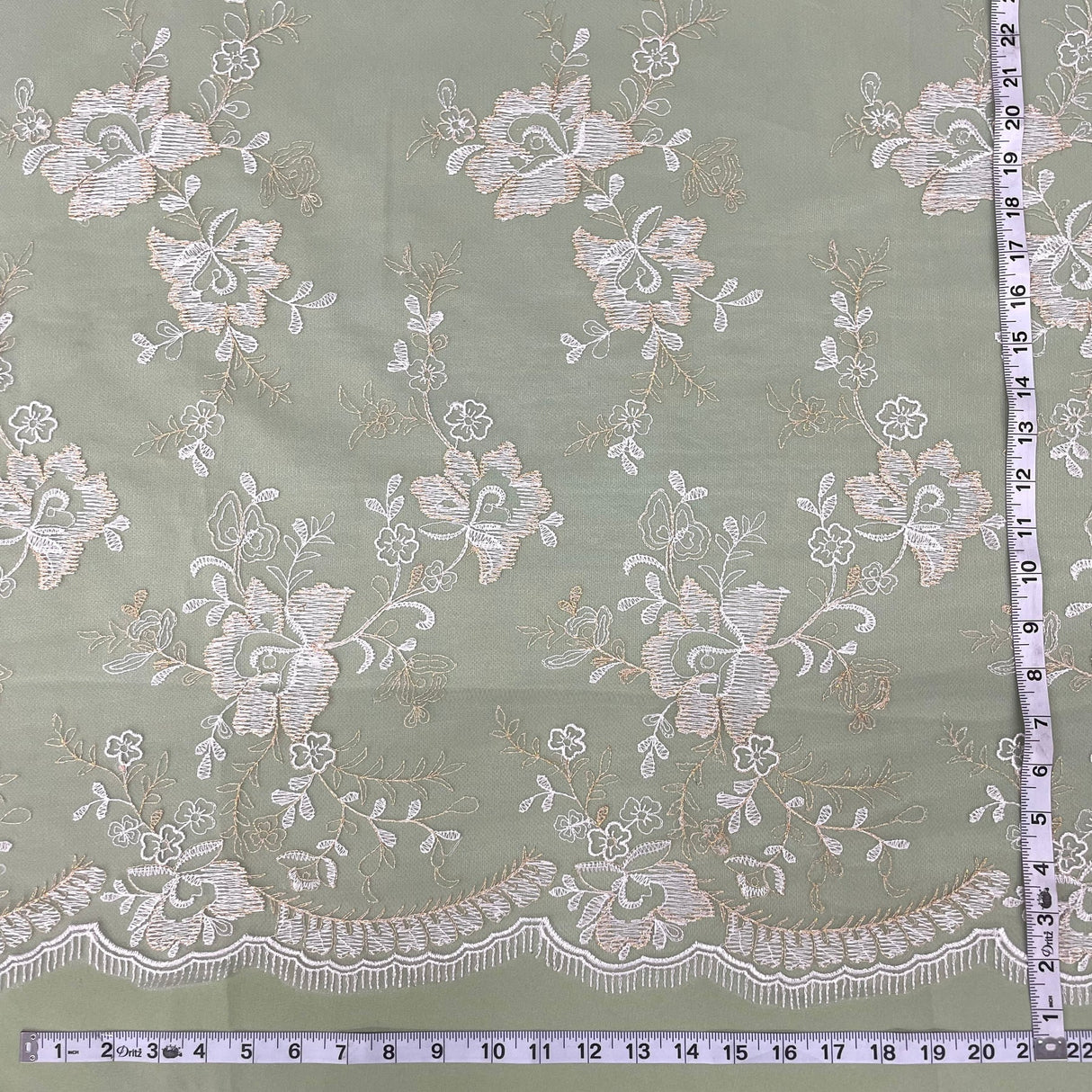 1 Yard Orange Beige Embroidered Lace Fabric on Polyester Net Mesh Elegant 51 Inch Width