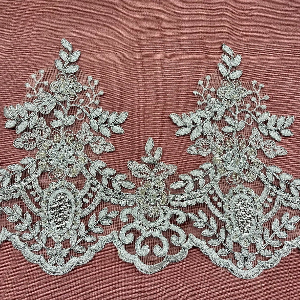 1 Yard Trimming Embroidered on 100% Polyester Net Mesh 8" Wide Beaded & Corded Lace