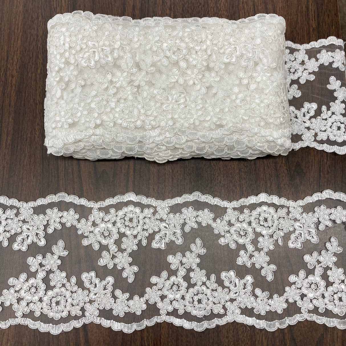 1 Yard Corded Double Sided Lace Trimming Embroidered on 100% Polyester Net Mesh 6″ Wide