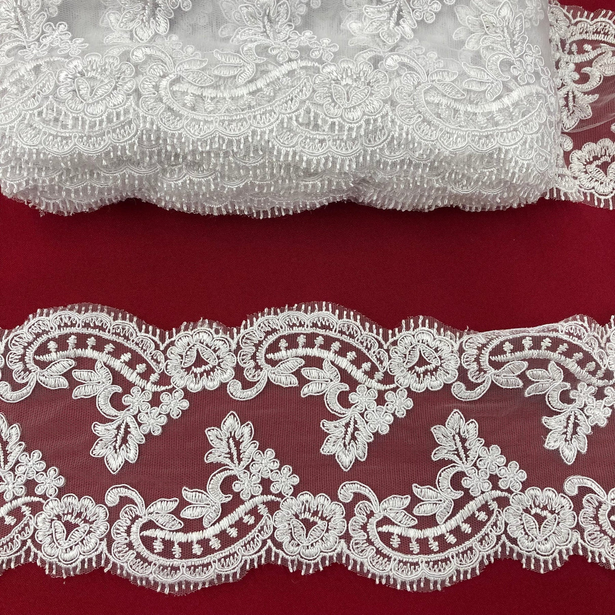 1 Yard Corded Double Sided Lace Trimming on 100% Polyester Net Mesh 5″ Wide