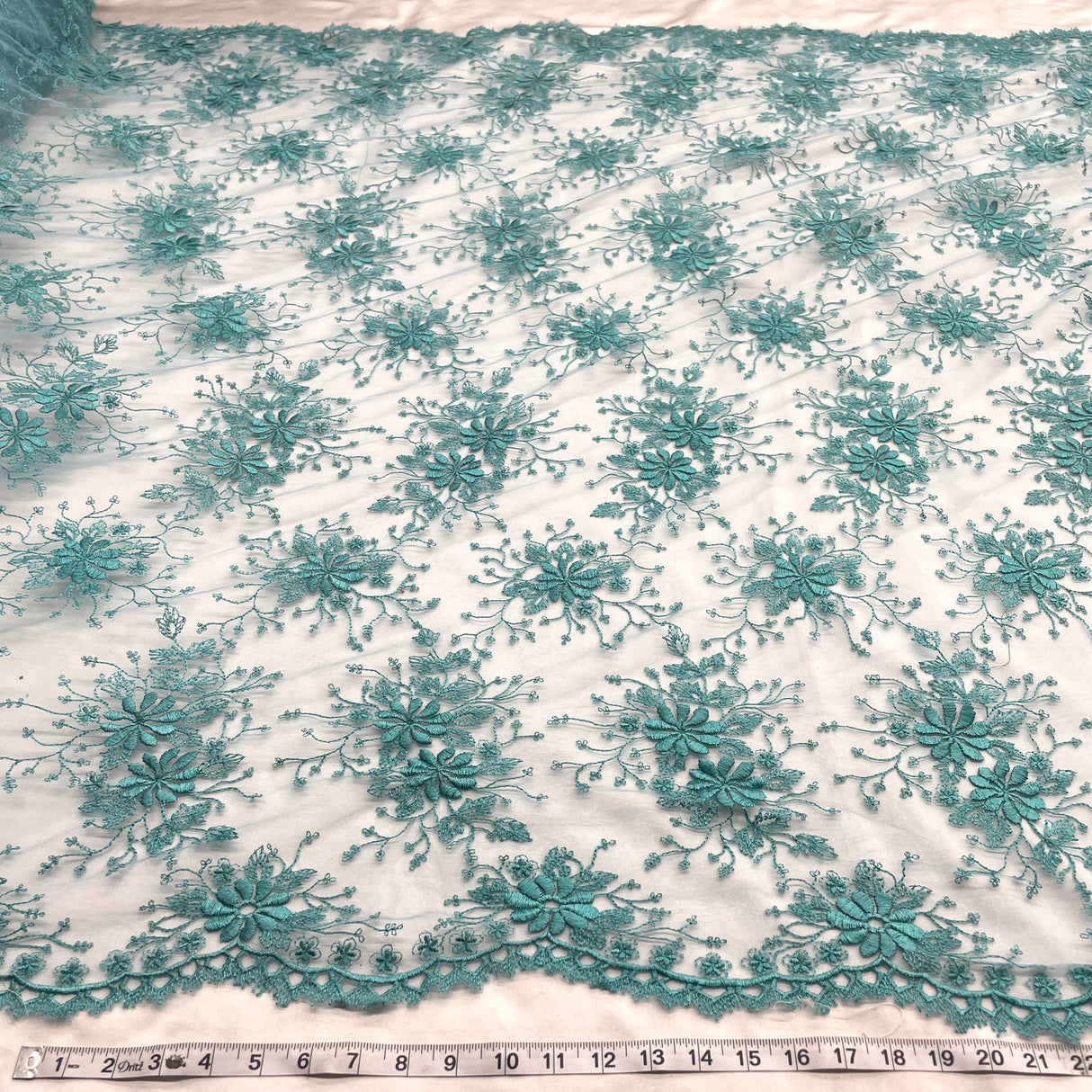 1 Yard Ivory Floral Lace Fabric Embroidered Polyester Net Mesh 52 Inch Width