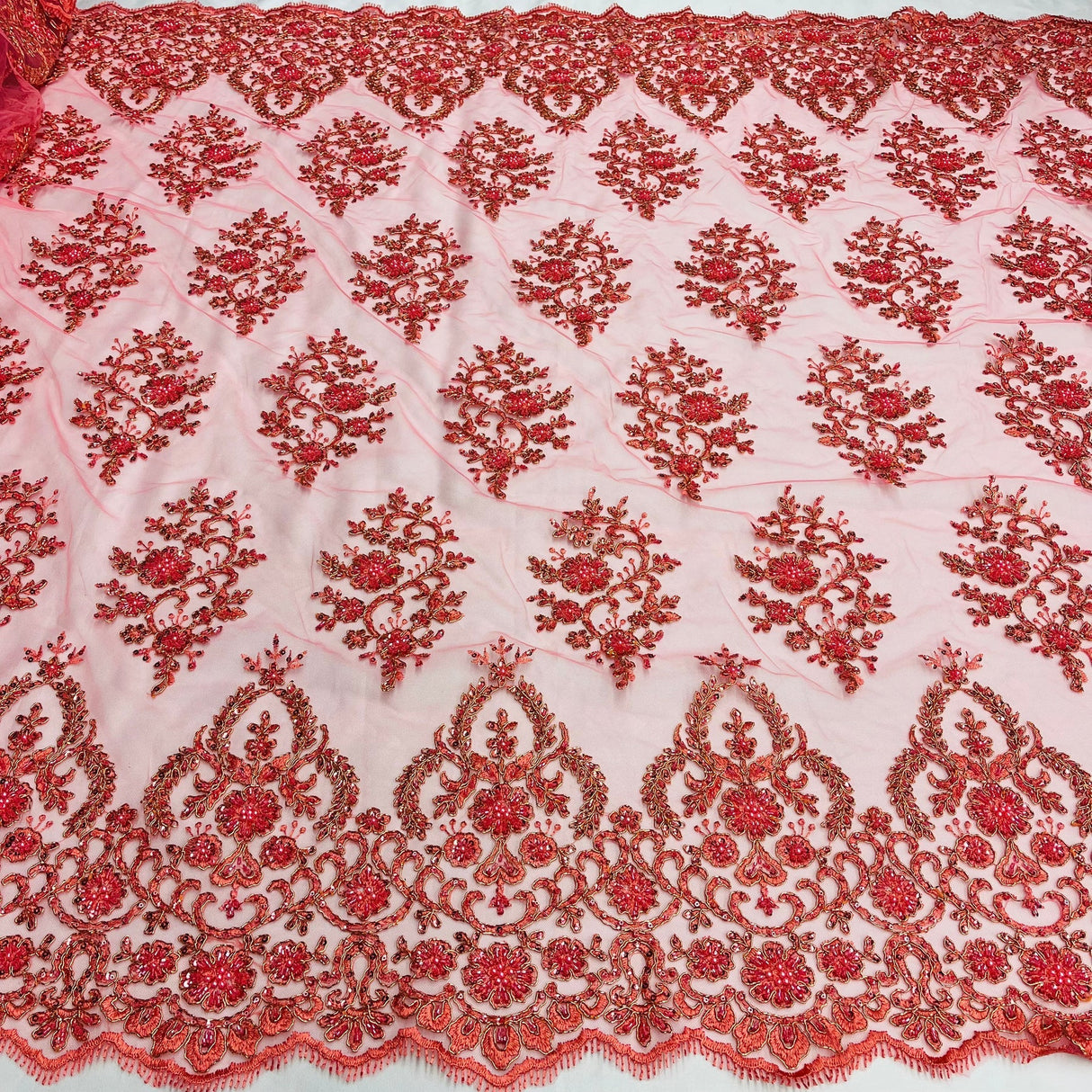 1 Yard Exquisite Royal Blue Corded Beaded Bridal Lace Fabric 53 inch Width