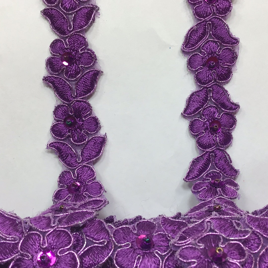 1 Yard Beaded & Corded Lace Trimming on Organza | 3/4" Wide | Decorative Couture Trim for Bridal, Quinceañera & Formalwear