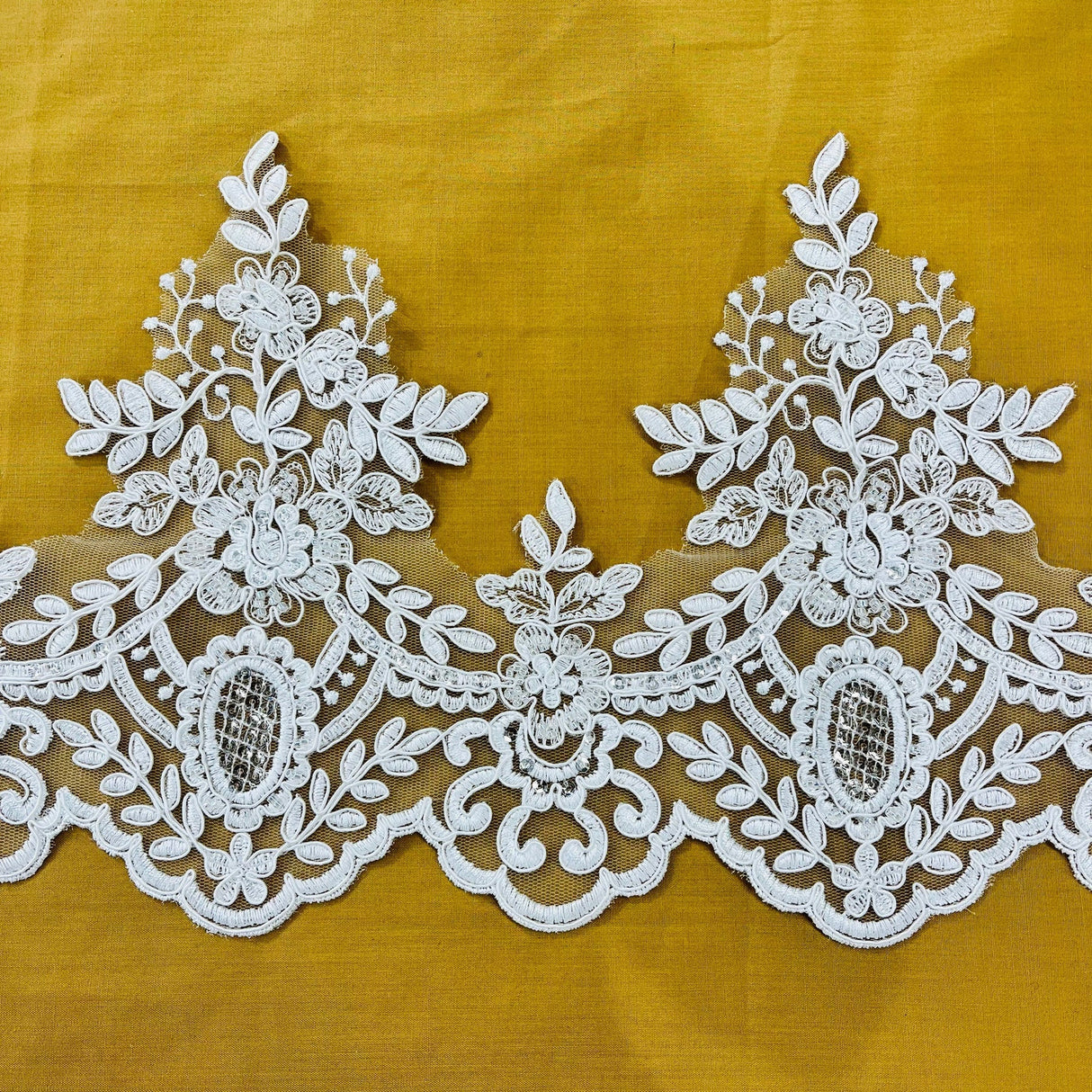 1 Yard Trimming Embroidered on 100% Polyester Net Mesh 8" Wide Beaded & Corded Lace