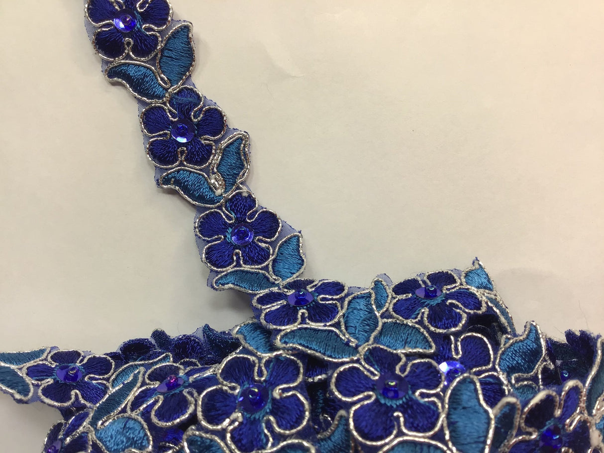 1 Yard Beaded & Corded Lace Trimming on Organza | 3/4" Wide | Decorative Couture Trim for Bridal, Quinceañera & Formalwear