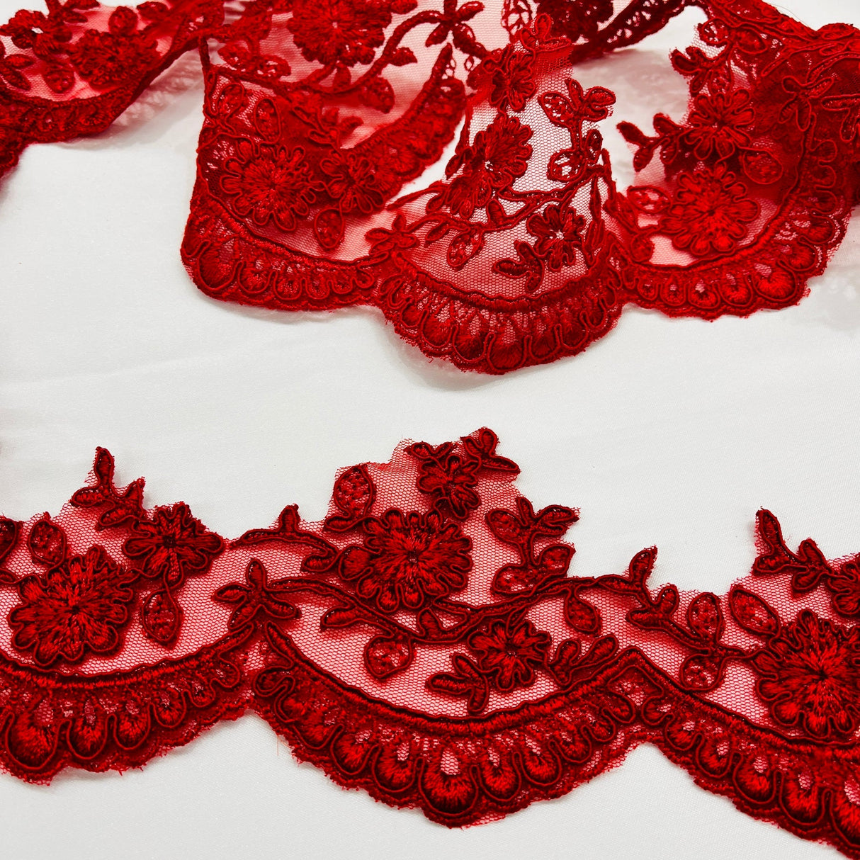 1 Yard Couture Corded Lace Trimming on Net Mesh for Dresses 3.75 Inch Width