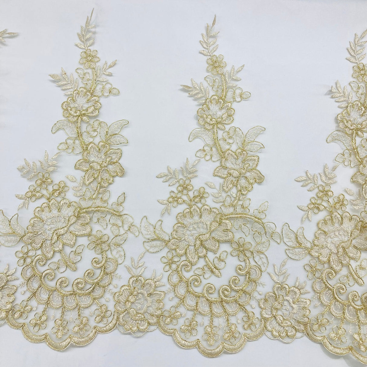 1 Yard Corded Lace Trimming Embroidered on 100% Polyester Net Mesh 15″ Wide