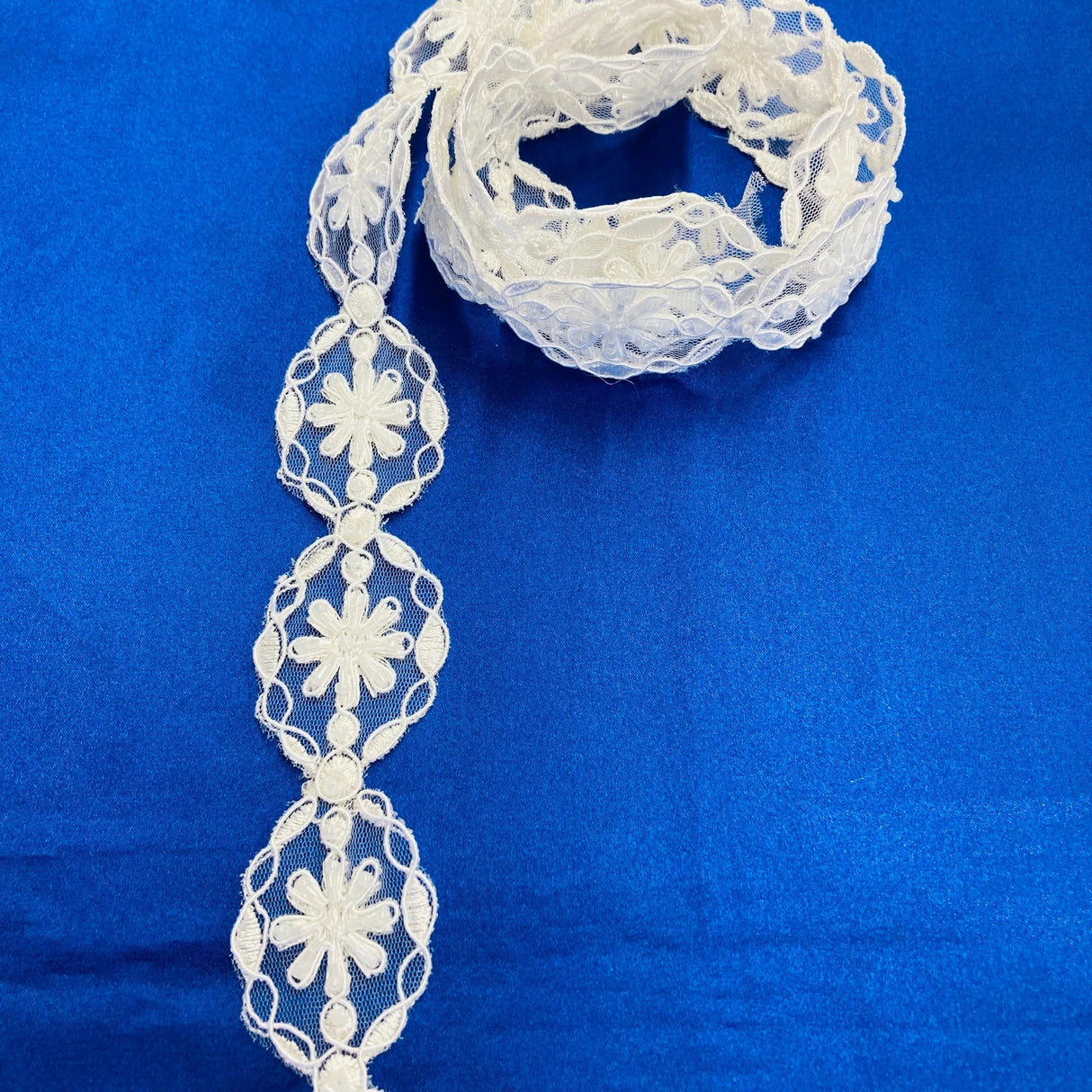 1 Yard Luxury Beaded and Corded Lace Trimming Embroidered on Polyester Net Mesh for Dresses 1.5 Inch Width