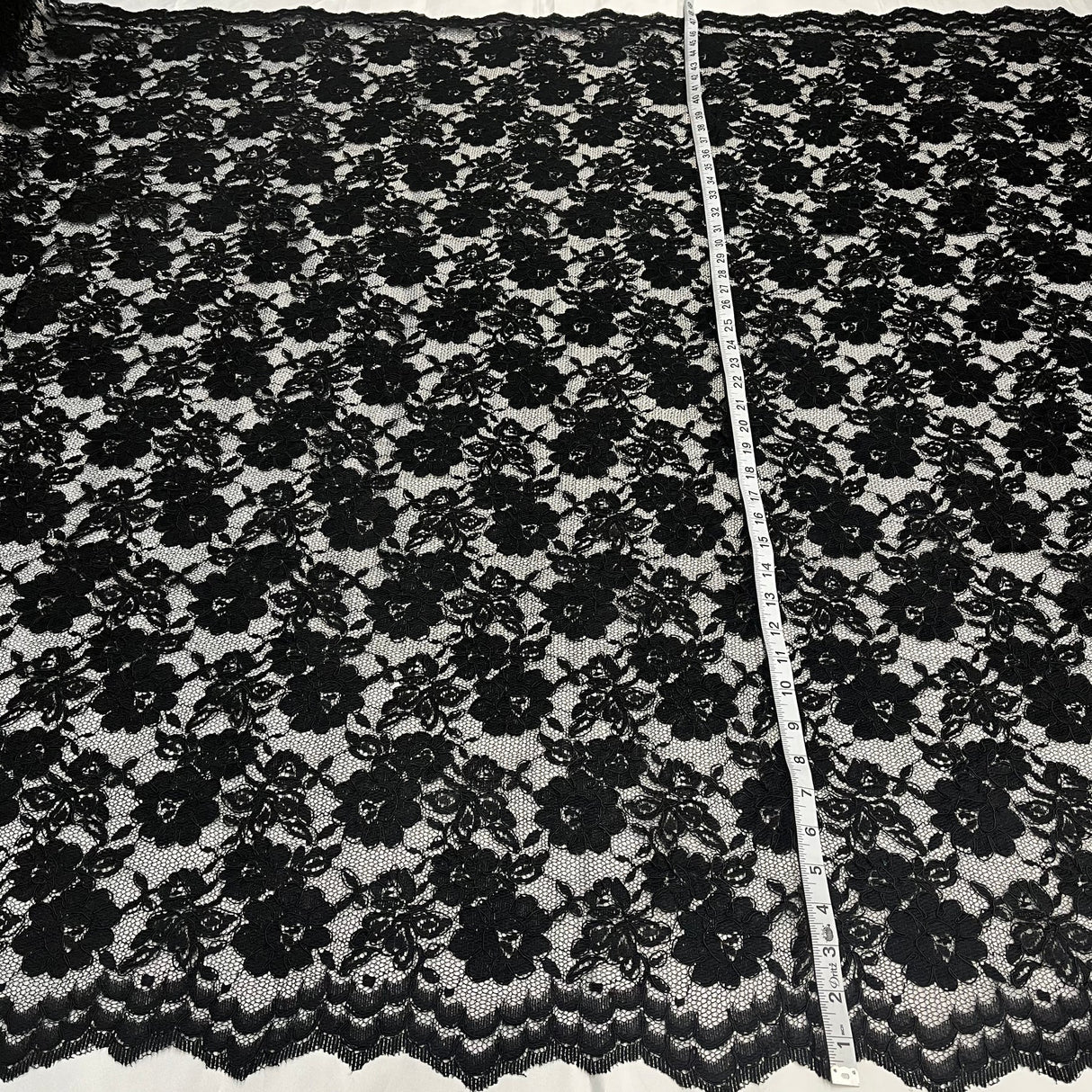 1 Yard Luxurious Corded Bridal Lace Fabric Embroidered on Polyester Net Mesh 49" Width