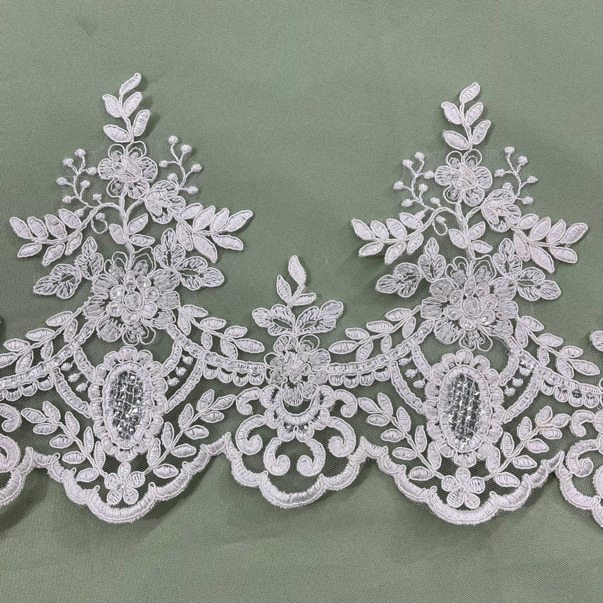 1 Yard Trimming Embroidered on 100% Polyester Net Mesh 8" Wide Beaded & Corded Lace