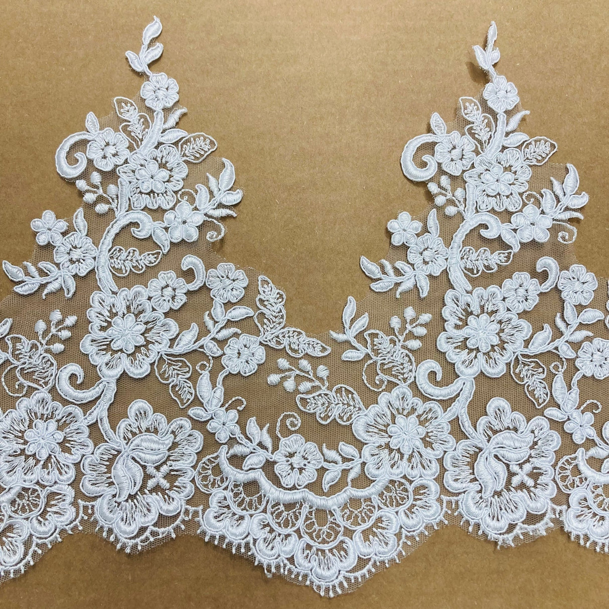 1 Yard Corded Embroidered Floral Lace Trim 11" Wide 100% Polyester Net Mesh for Bridal & Special Occasion
