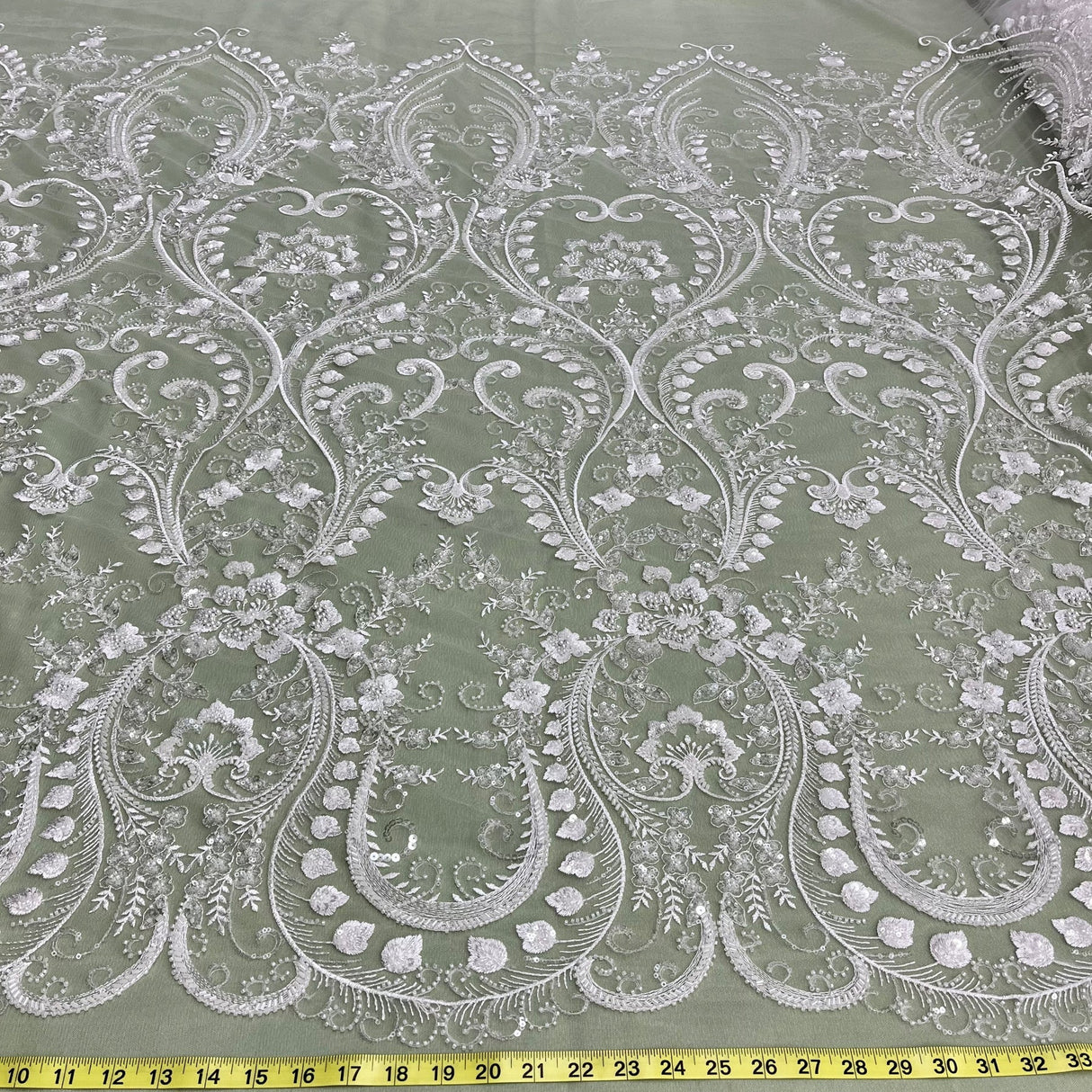1 Yard Beaded Lace Fabric Embroidered on Polyester Net Mesh 51" Wide Bridal & Evening Fabric