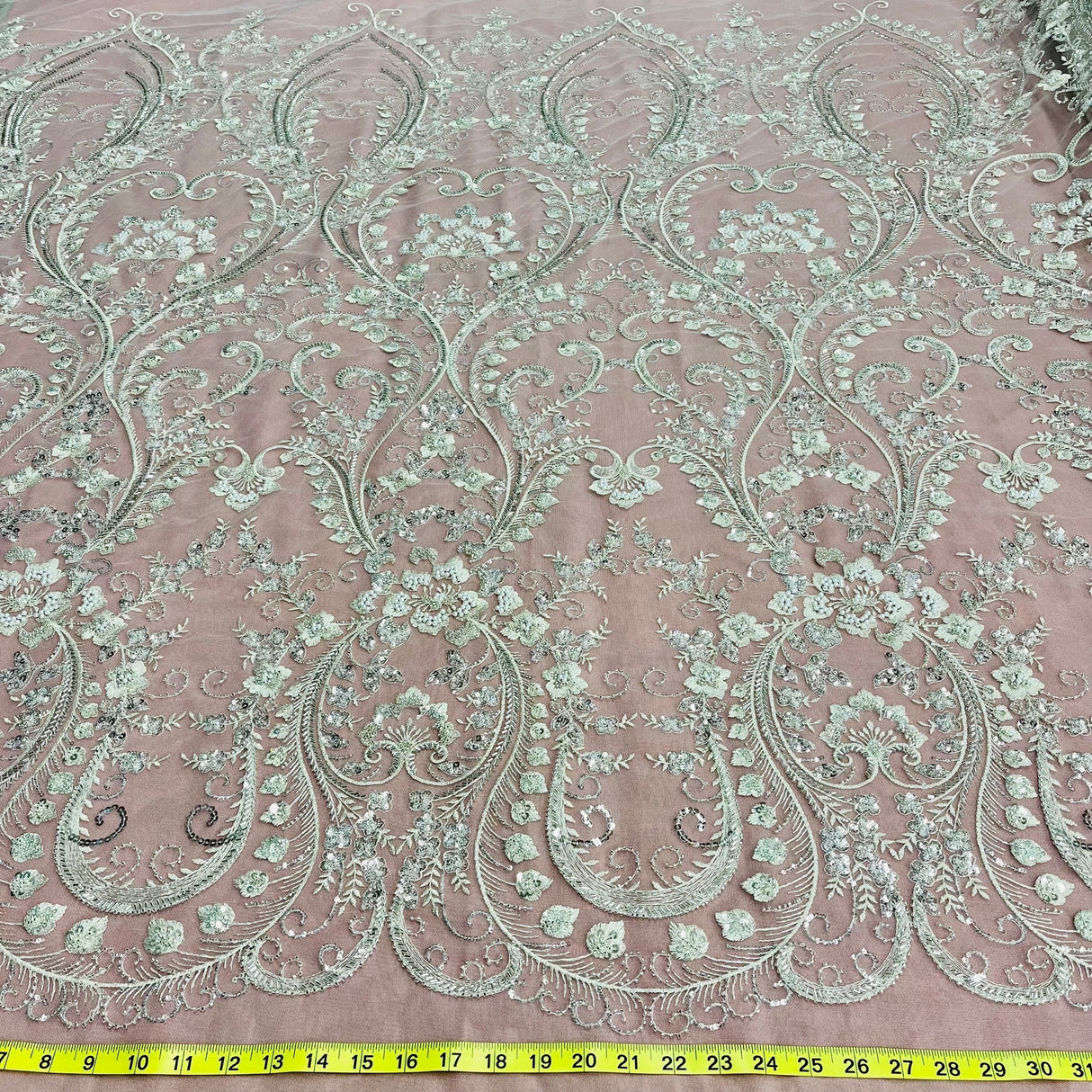 1 Yard Beaded Lace Fabric Embroidered on Polyester Net Mesh 51" Wide Bridal & Evening Fabric