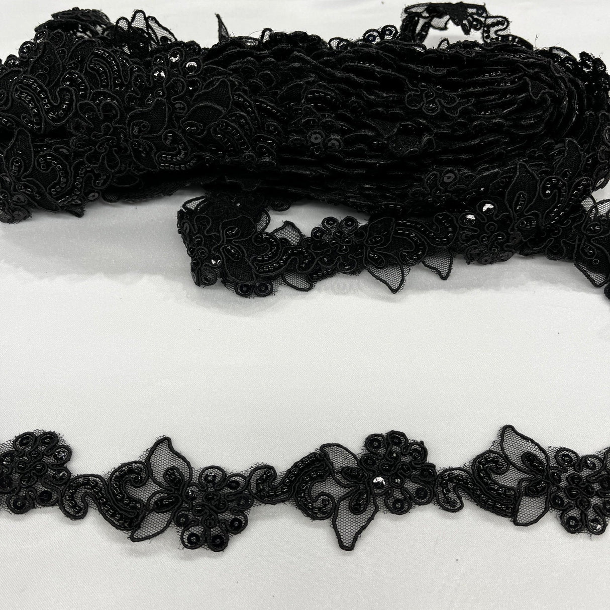 1 Yard Luxury Beaded and Corded Lace Trimming Embroidered on Fine Polyester Organza for Dresses 2 Inch Width