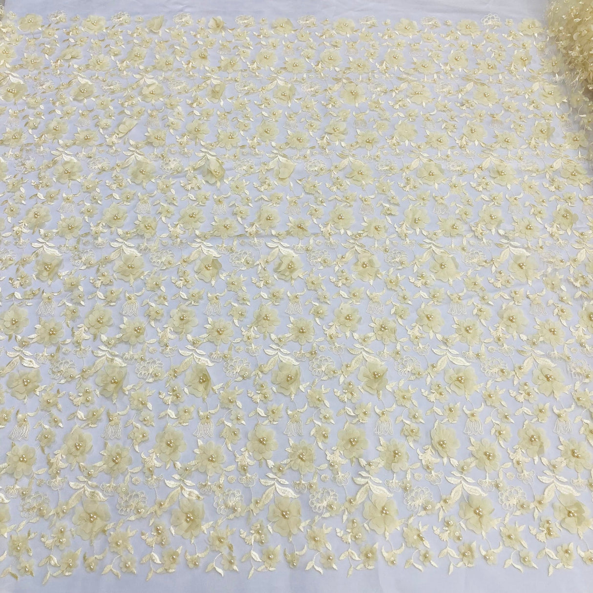 1 Yard Beaded 3D Floral Lace Fabric Embroidered Couture Mesh Dress 49" Width