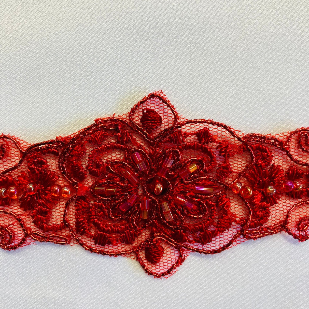 1 Yard Elegant Beaded and Corded Lace Trimming Embroidered on Durable Polyester Mesh for Dresses 2 Inch Width