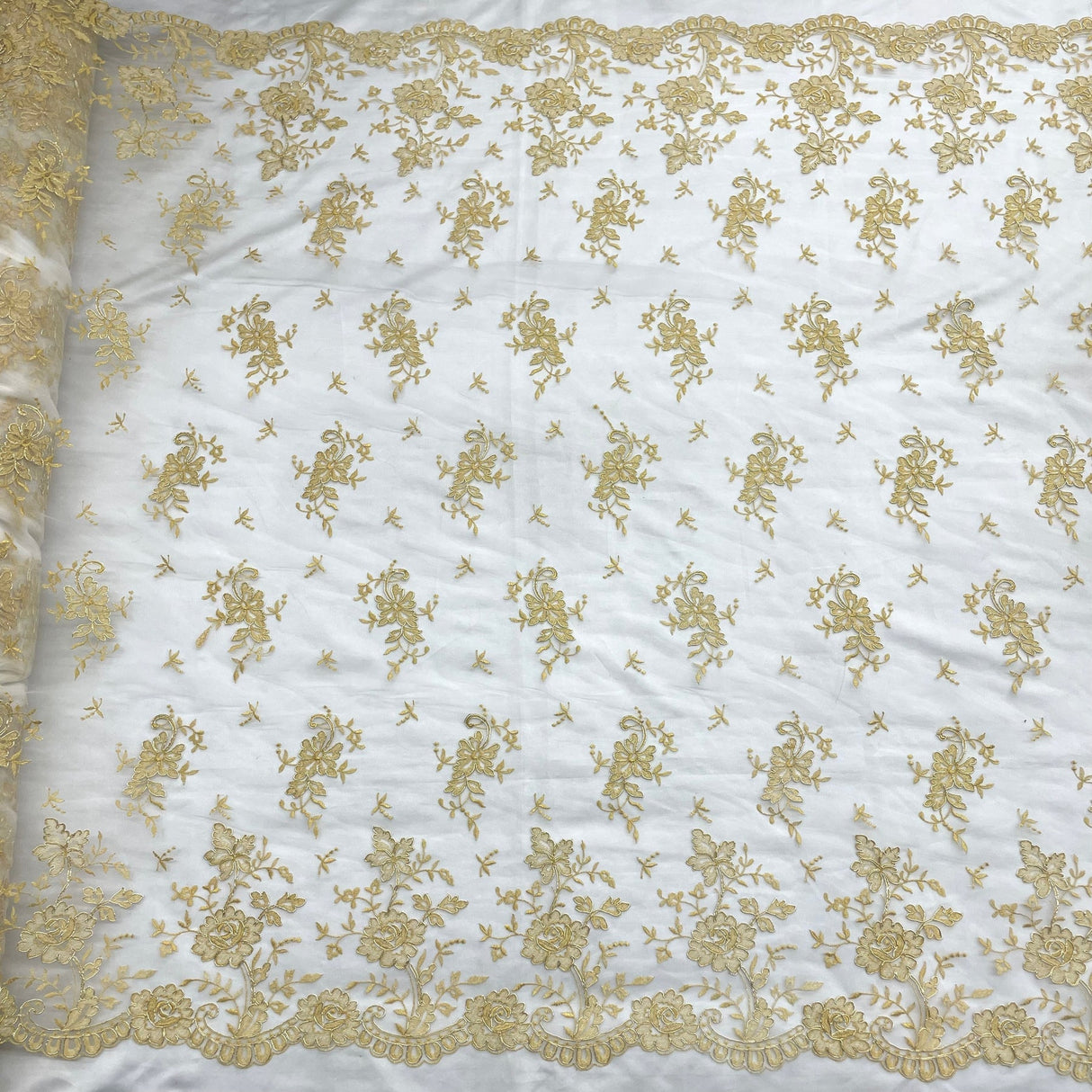 1 Yard Turquoise Corded Bridal Lace Fabric Embroidered Polyester Net Mesh 54 Inch Width