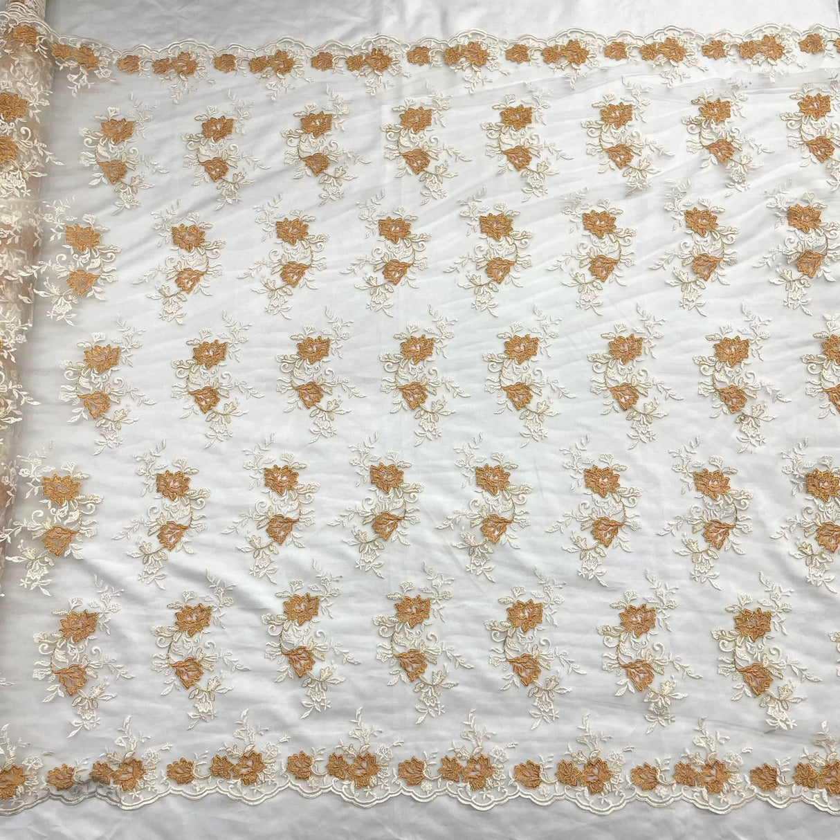 1 Yard Corded Bridal Lace Fabric Embroidered Net Mesh Sage Pink 53" Width