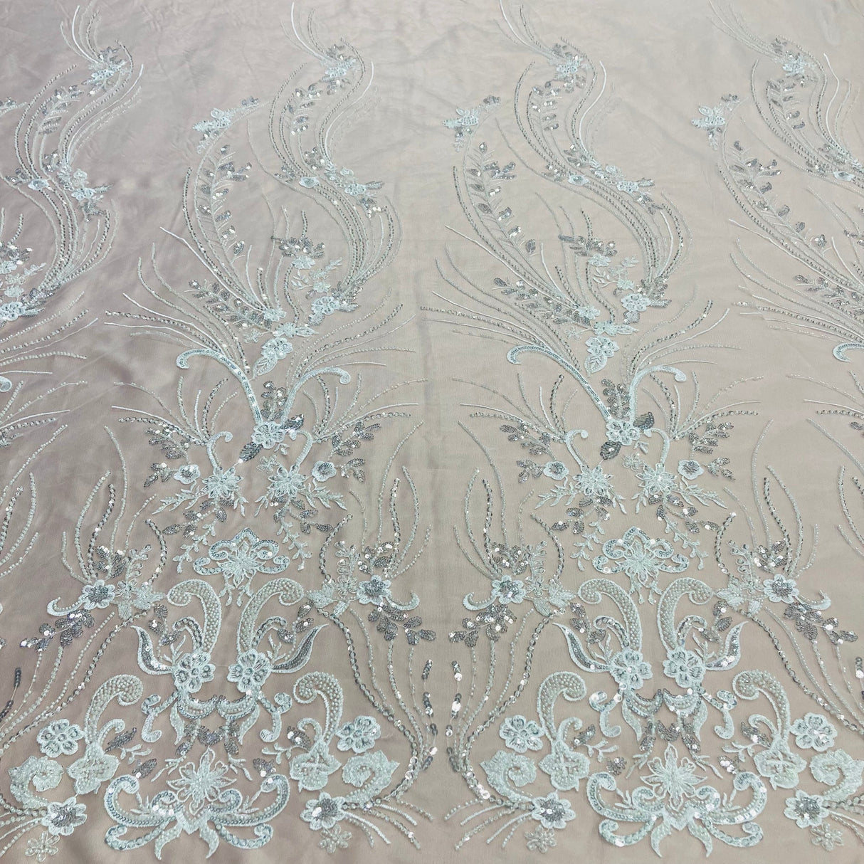 1 Yard Gold Beaded Lace Fabric on 100% Polyester Net Mesh, Embroidered Lace Fabric, 54" Width