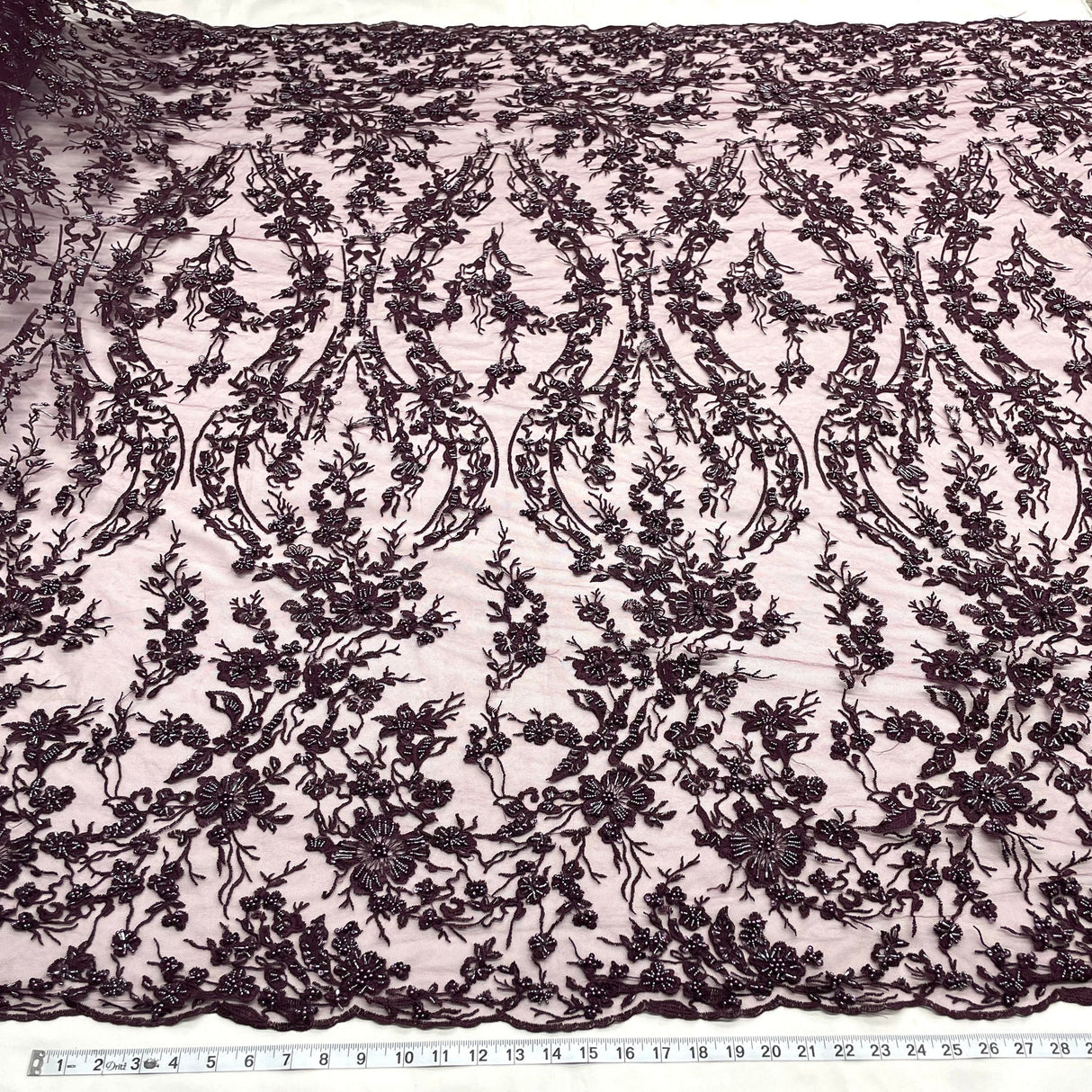 1 Yard Luxurious Beaded Lace Fabric Embroidered on Polyester Net Mesh for Couture Dresses 54" Width