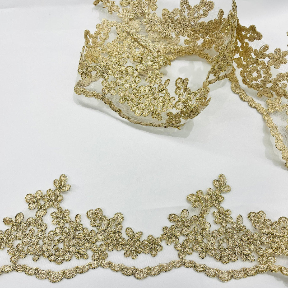 1 Yard Exquisite Corded Lace Trimming Embroidered on Polyester Net Mesh for Bridal and Special Occasions 4 Inch Width