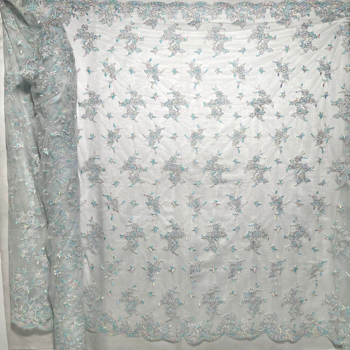 1 Yard Sage Pink Corded Bridal Lace Fabric Embroidered on Polyester Net Mesh Elegant 51 Inch Width