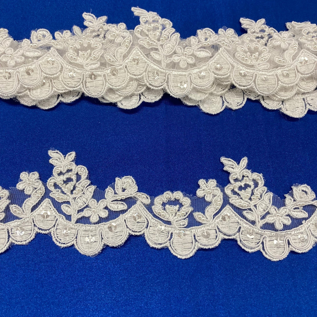 1 Yard Delicate Beaded and Corded Floral Lace Trim Embroidered on Soft Polyester Mesh for Dresses 2 Inch Width