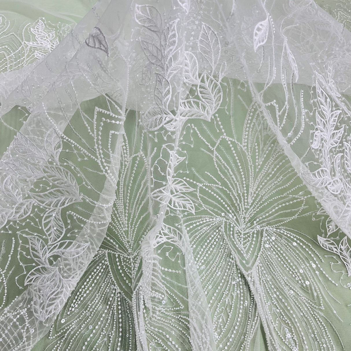 1 Yard Radiant Gold Beaded Lace Fabric Embroidered on Polyester Net Mesh 52 inch Width