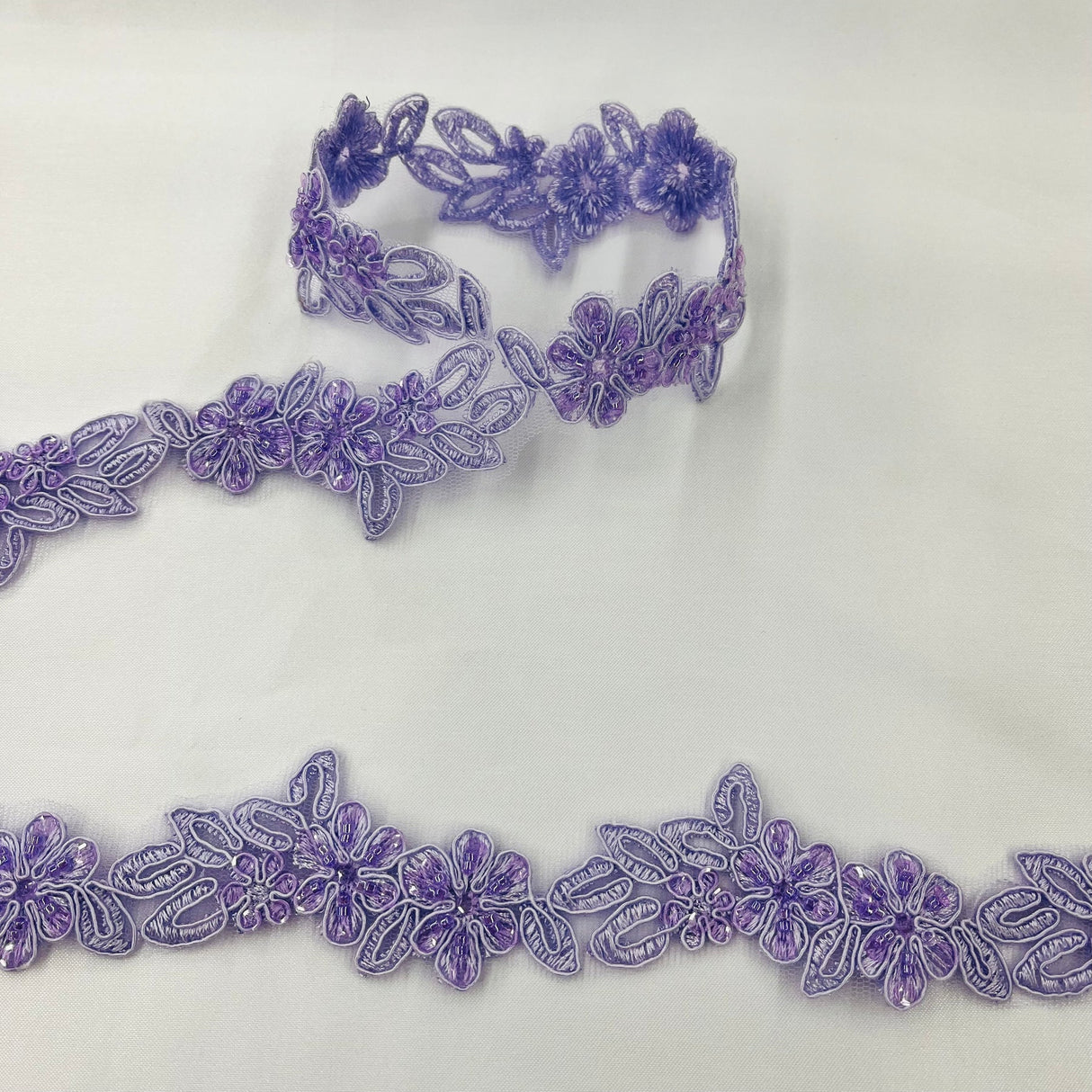 1 Yard Beautiful Beaded Corded Lace Trimming Embroidered Polyester Net Mesh for Dresses 1.5 Inch Width