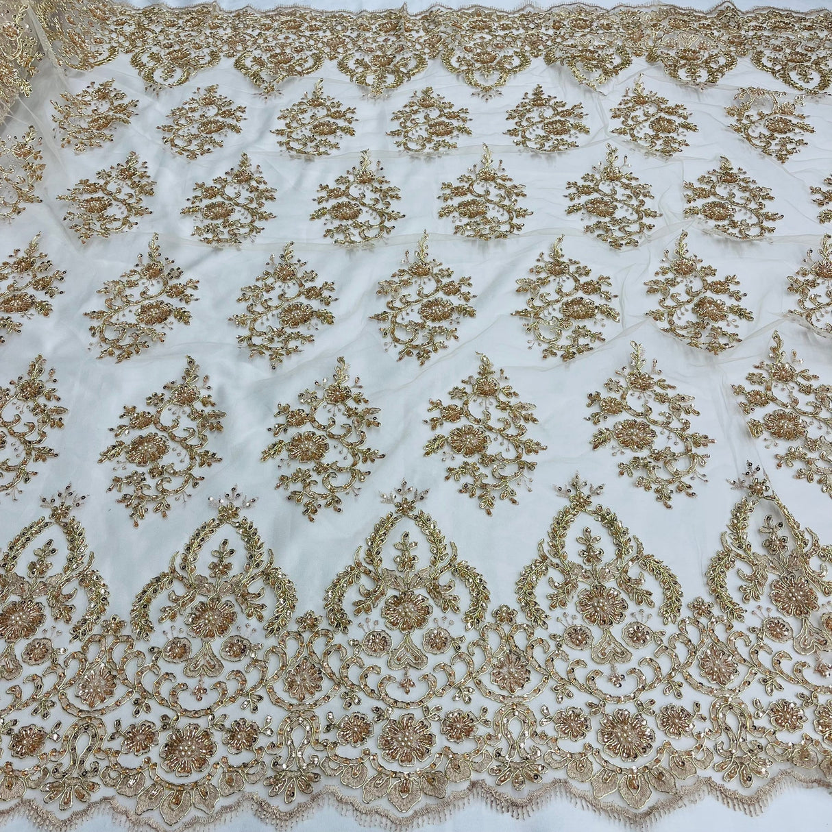1 Yard Exquisite Royal Blue Corded Beaded Bridal Lace Fabric 53 inch Width