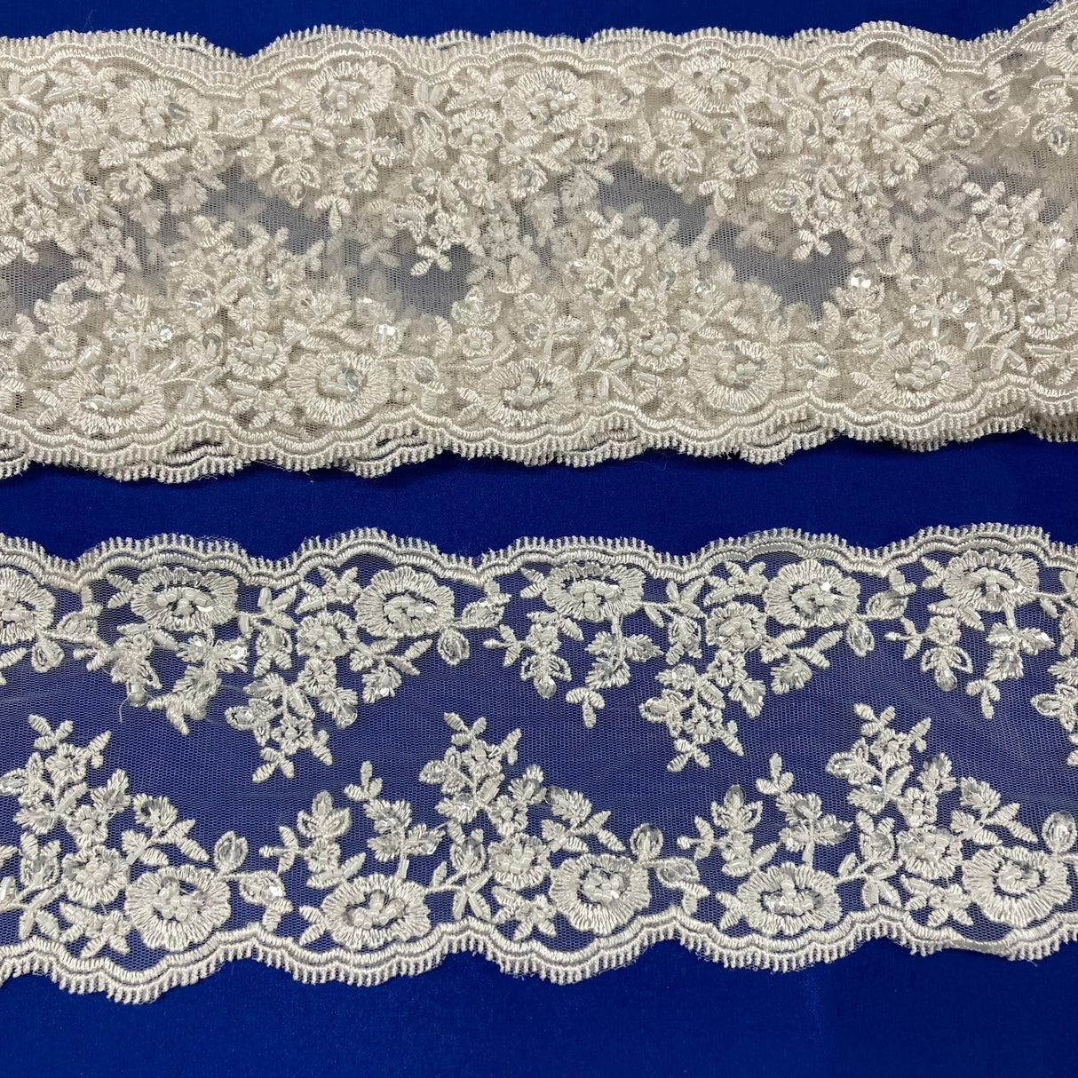 1 Yard Beaded Double Sided Lace Trimming Embroidered on 100% Polyester Net Mesh 5″ Wide