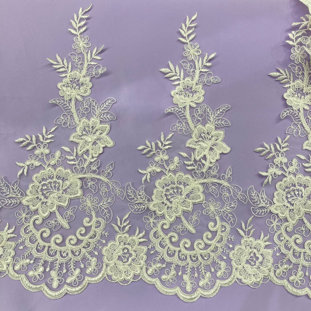 1 Yard Beaded & Corded Lace Trimming 100% Polyester Net Mesh 15" Wide