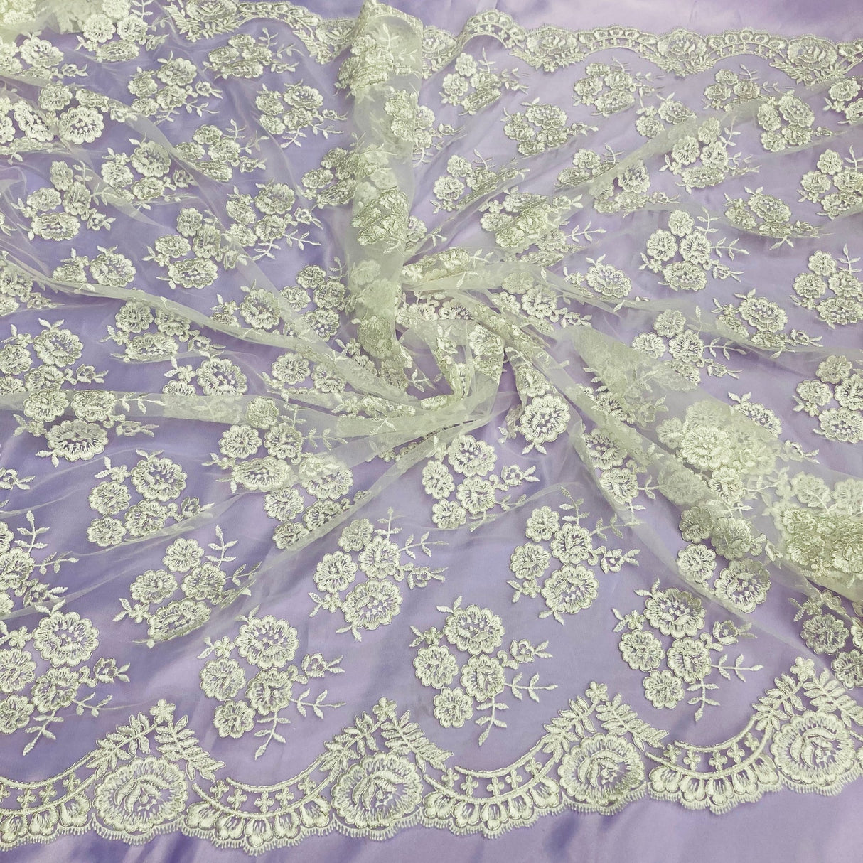 1 Yard Elegant Corded Lace Fabric Embroidered Bridal Mesh for Dresses 50" Width