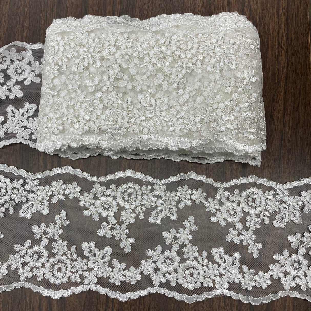 1 Yard Corded Double Sided Lace Trimming Embroidered on 100% Polyester Net Mesh 6″ Wide